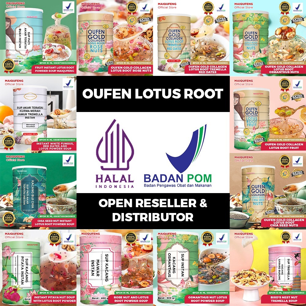 

OUFEN LOTUS ROOT POWDER BUBUK AKAR TERATAI ORI 100% MAKANAN DIET SUDAH BPOM /FRUIT LOTUS ROOT / WHITE FUNGUS,RED DATES AND LOTUS /CHIA SEED NUT INSTAN LOTUS ROOT / PITAYA NUT /OSMANTHIC NUT LOTUS ROOT/ROSE NUT AND LOTUS ROOT