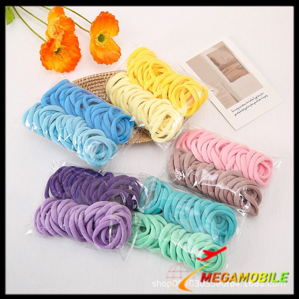 MM - Ikat Rambut Ponytail Elastis Wanita Motif Polos Kunciran Rambut Gaya Korea Isi 50 Pcs Free Box