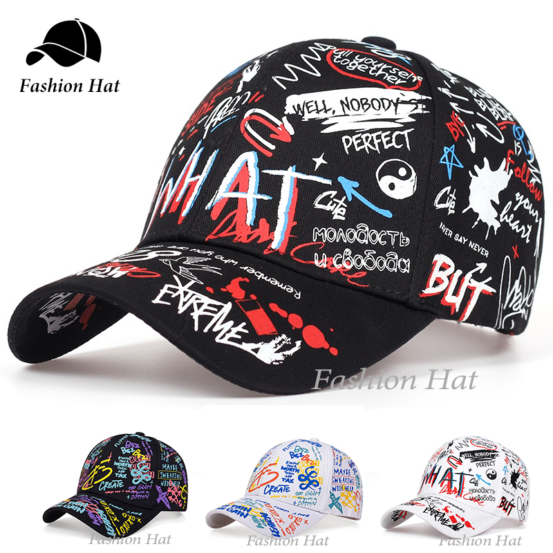 Topi Bisbol Pola Grafiti Trendi Topi Trucker Hitam Putih untuk Pria Wanita Topi Snapback Memancing M
