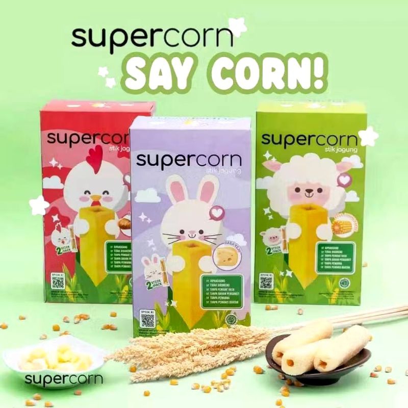 

SUPERCORN STICK JAGUNG 12PCS|SUPERCORN|SNACK CAMILAN ANAK NON MSG HALAL|SUPERCORN CORN STICK