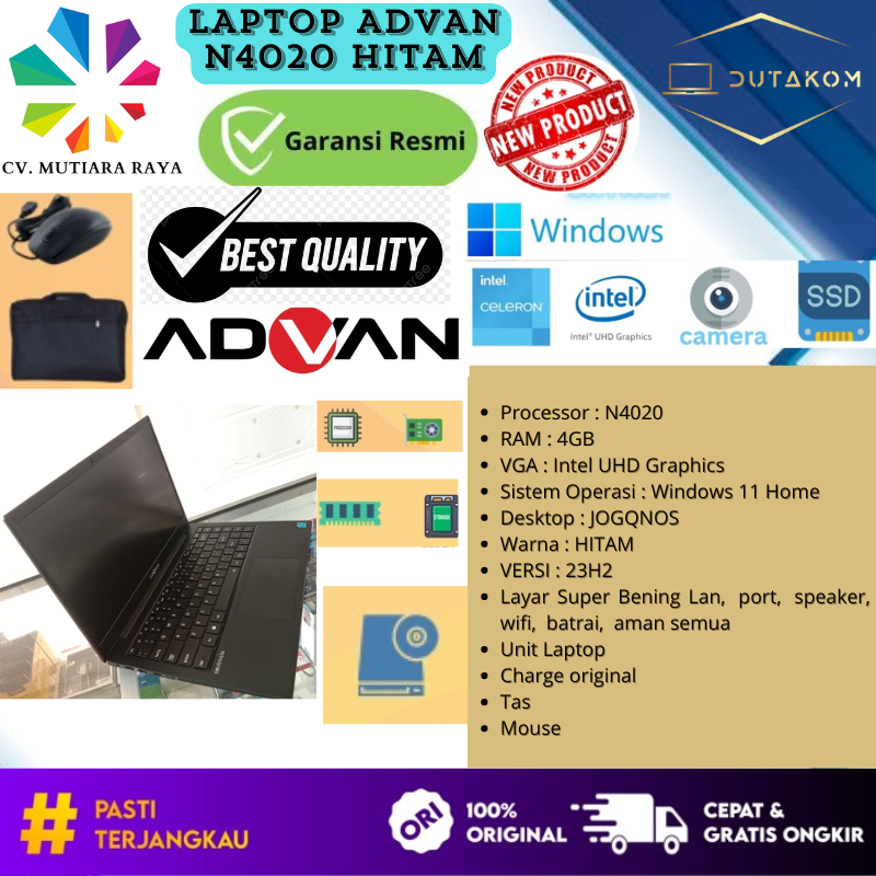 LAPTOP SEKEN ADVAN N4020/4GB/HITAM