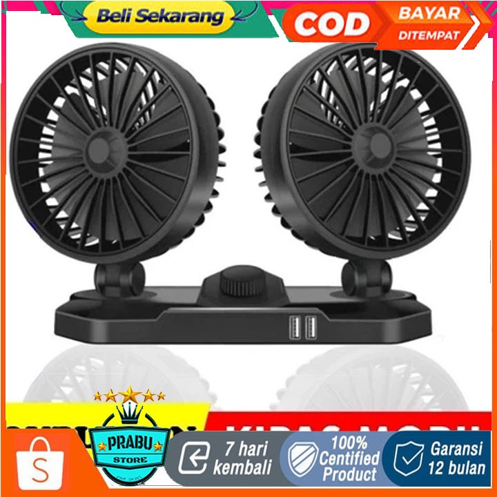 Kipas Mobil 12 Volt (2 Kipas + 2 USB Power-Bank) FLECO F-2021 Kipas Angin Mobil 12 Volt