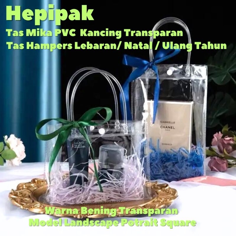 

(Harga 10 Pcs) Tas Mika Kancing Bening Transparan / Souvenir Bag Ulang Tahun Lebaran Imlek Natal Premium