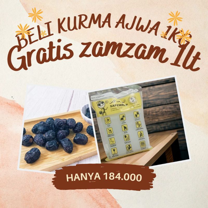 

PAKET SUPER MURAH KURMA AJWA 1KG GRATIS AIR ZAMZAM 1LT