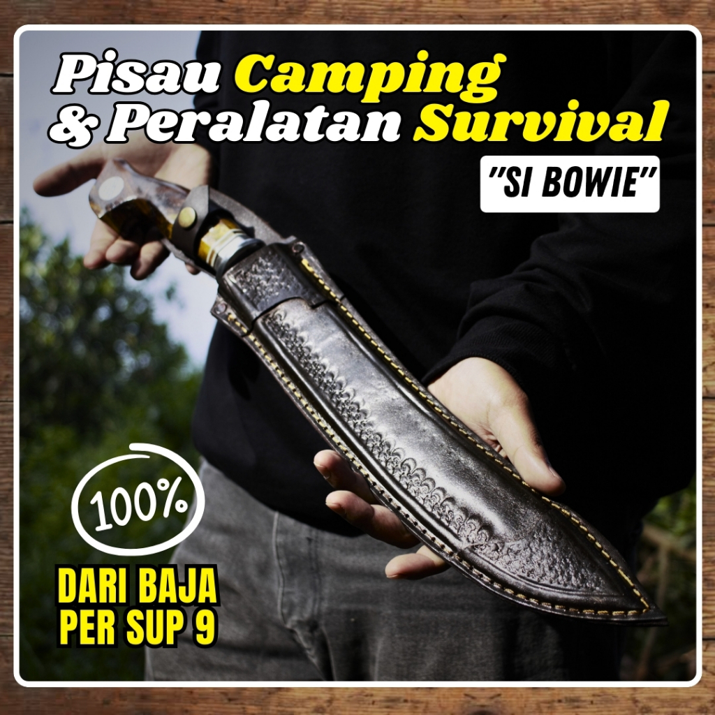 PD Supplay Bilah Si Bowie Sarung Kulit Pisau Camping & Peralatan Survival Bahan Baja Per SUP9