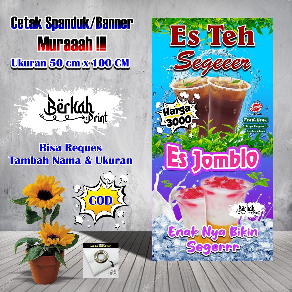 Spanduk Banner Es Teh & Es Jomblo Ukuran 50 cm x 100 cm