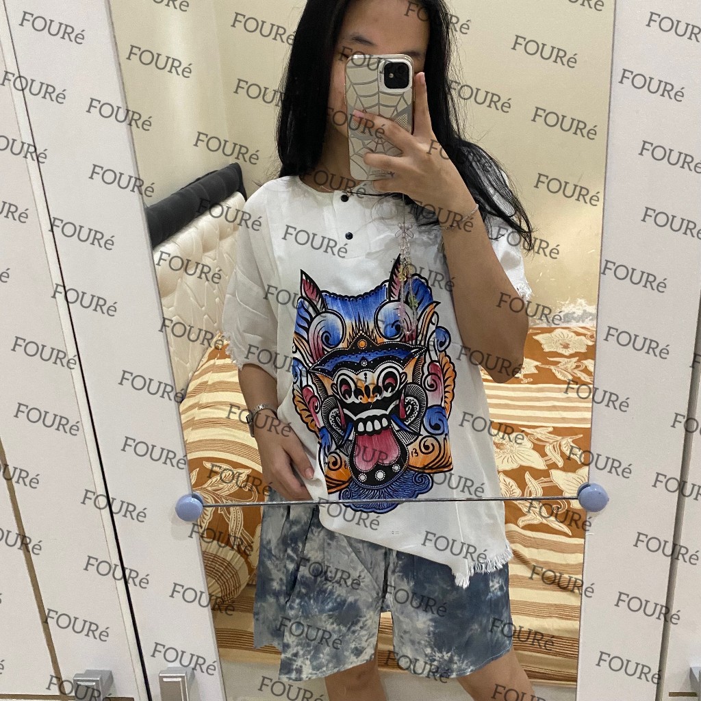 FOURéLabel - Setelan Barong Bali Polos Rayon Adem Celana Pendek Tiedye One Set Wanita