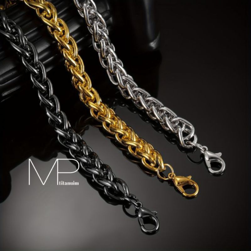 Gelang titanium anti karat pria wanita motif tulang naga / gelang antikarat / gelang silver