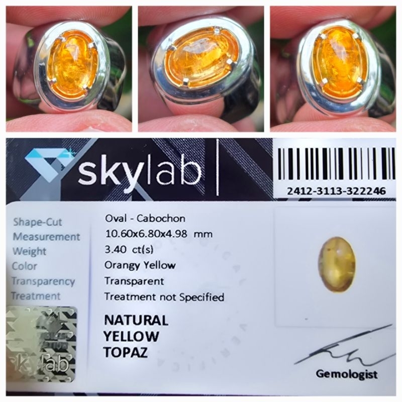 Natural Orangy Yellow Topaz Top Color Memo 3.40 crt