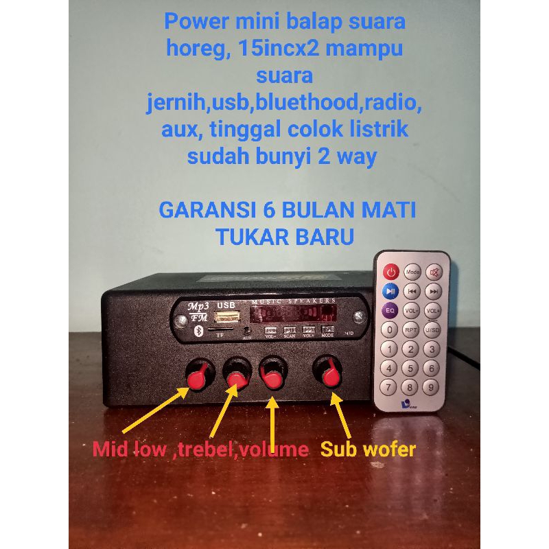 POWER AMPLIFIER MINI BALAP 15INCX2 MAMPU 2 WAY 24V 8 AMPER SUDAH SUBWOFER