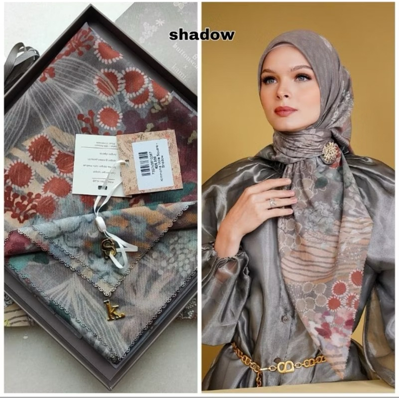 Hijab Segiempat Button Scraves KIMMONIA with Logo B - Jilbab Buttonscraves