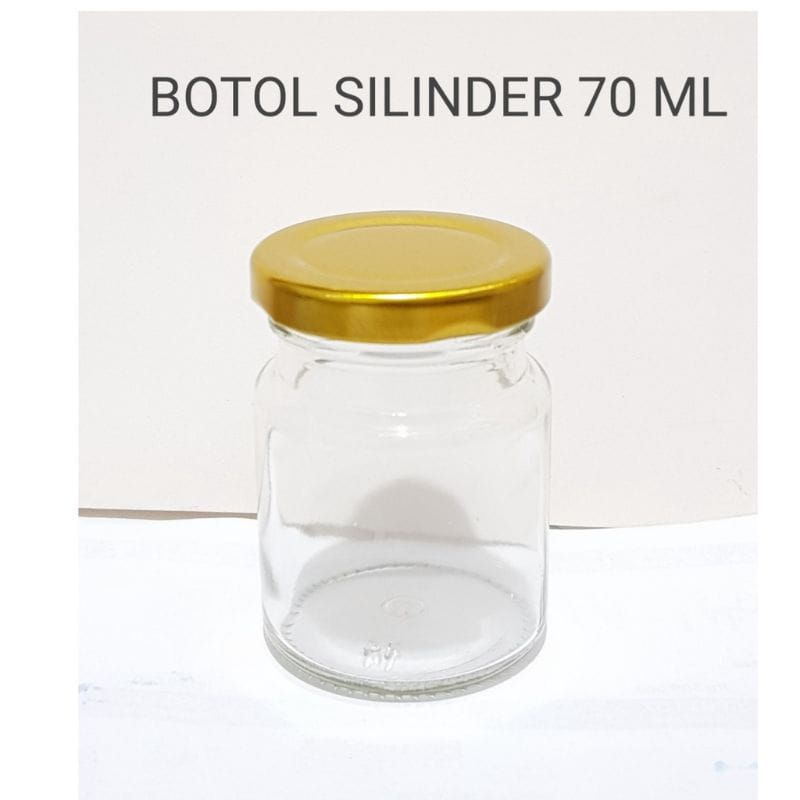 / 6 (ENAM) 70 ML JAR + TUTUP GOLD / BOTOL SILINDER KACA 70ML + TUTUP / GROSIR JAR KACA 70 ML + TUTUP