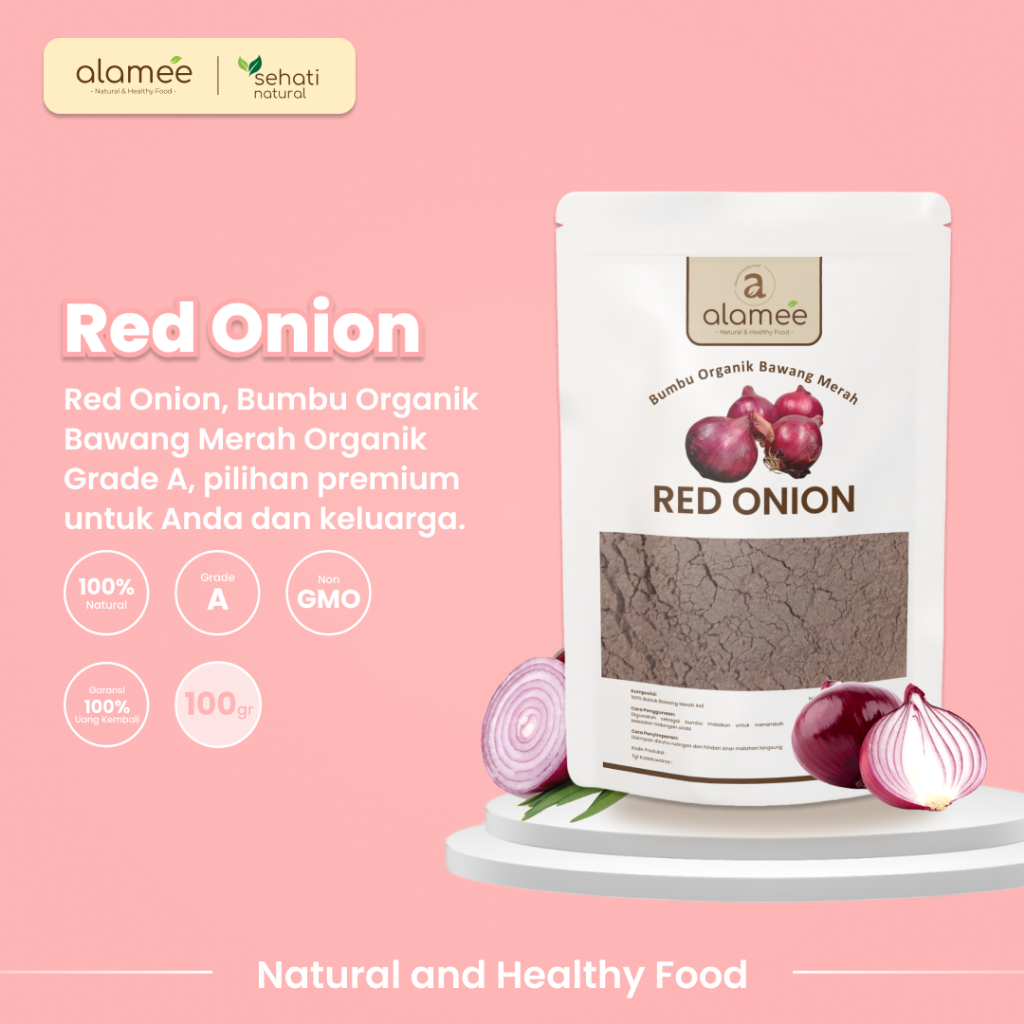 

ALAMEE Bawang Merah Bubuk Red Onion Seasoning Powder Bumbu Dapur Organik Masak Tanpa Campuran 100g