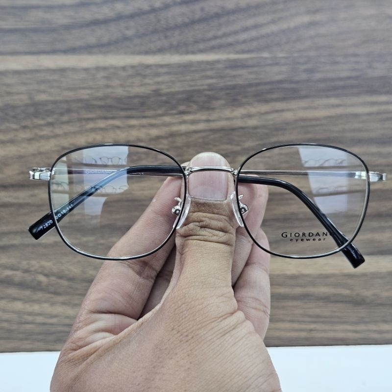 frame kacamata pria wanita vintage giordano kotak 2820 hitam silver