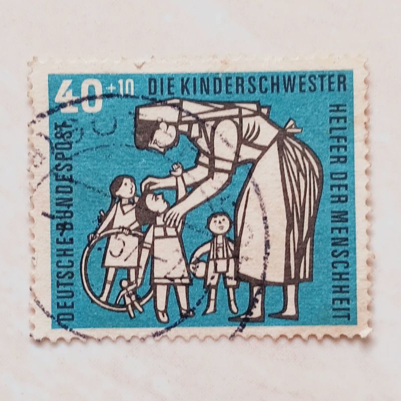 

(AA) Perangko Jerman, Republik Federal 1956 Welfare: Helpers of Mankind 1956 - Nurse, children 40+10 pfennig Used