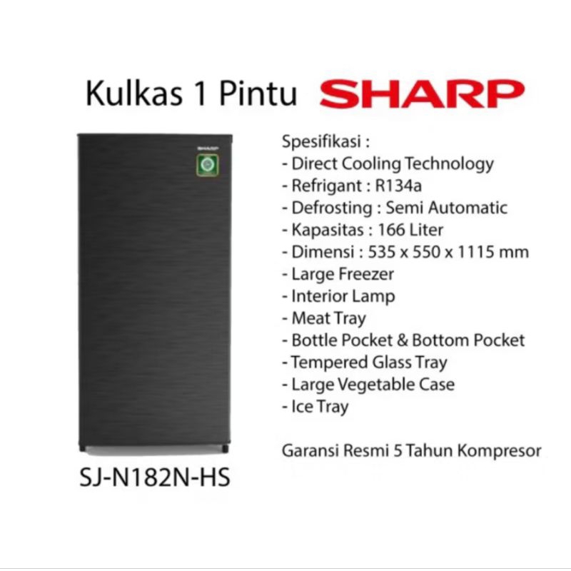 kulkas sharp 1 pintu sj-n182n- hs/kulkas sharp sj 182