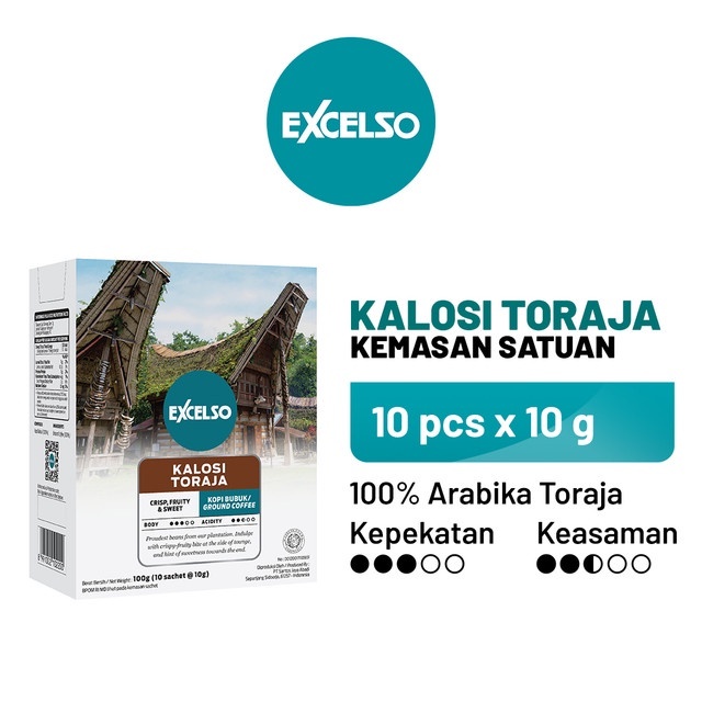 

EXCELSO Kalosi Toraja Bubuk Kopi 1 Folding Box (10 x 10 gr) Crisp Fruity Sweet
