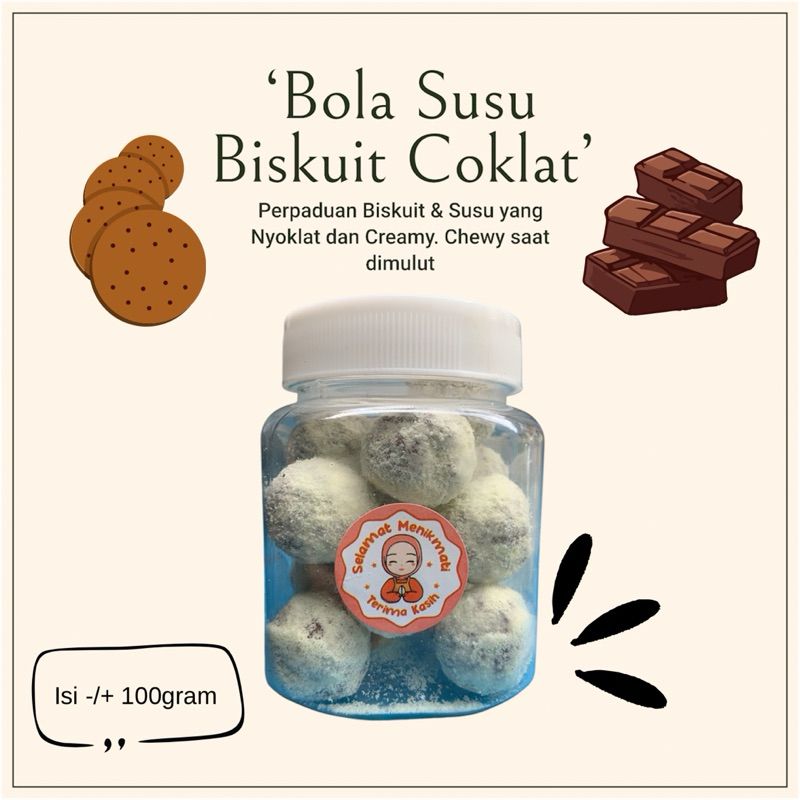 

BOLA SUSU COKLAT | BOLA SUSU BISKUIT COKLAT 100GRAM