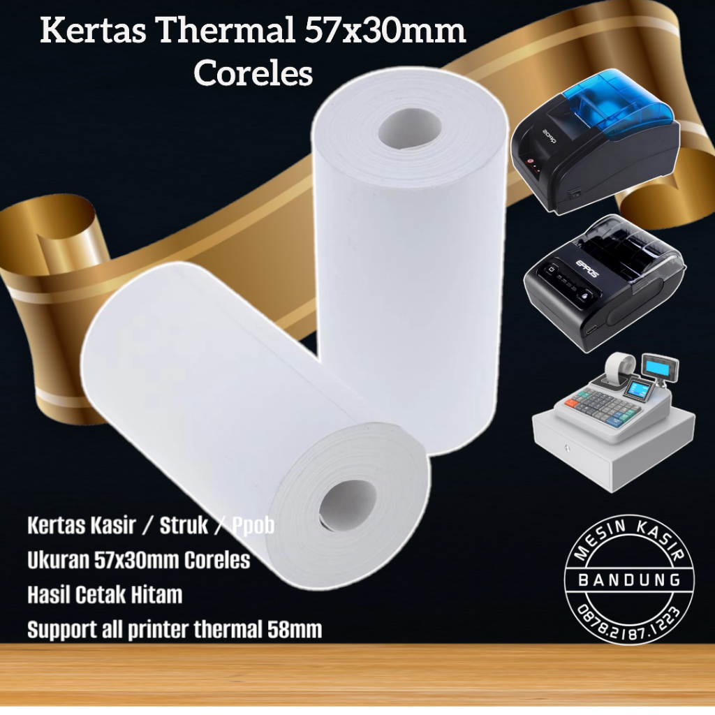 

Kertas Thermal Struk Kasir 57 x 30 Coreless / Print Register / MURAH isi BANYAK / TERMURAH