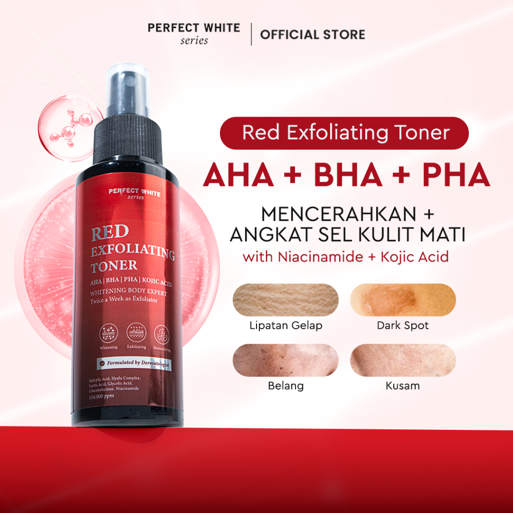PERFECT WHITE Red Exfoliating Body Toner 100ml with AHA BHA PHA | Perawatan Peeling Eksfoliasi Badan