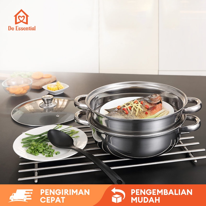 De Essential Panci Kukus Stainless Steal 1036 - Steamer Panci Steam Stainless 2 Tingkat