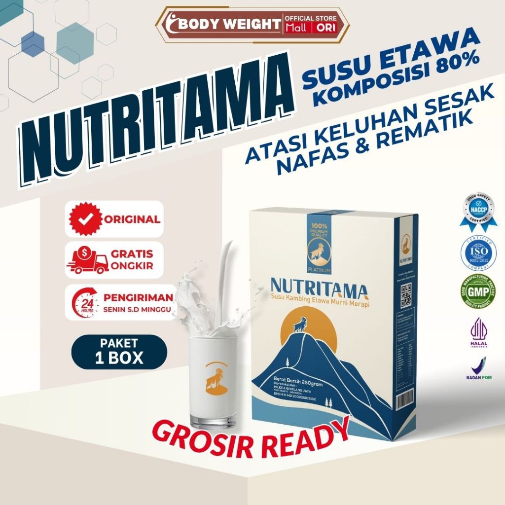 

Nutritama Platinum Susu Kambing Etawa Untuk Membantu Pertumbuhan Tulang dan Gigi Anak Paket 1 Box Kemasan 250gr