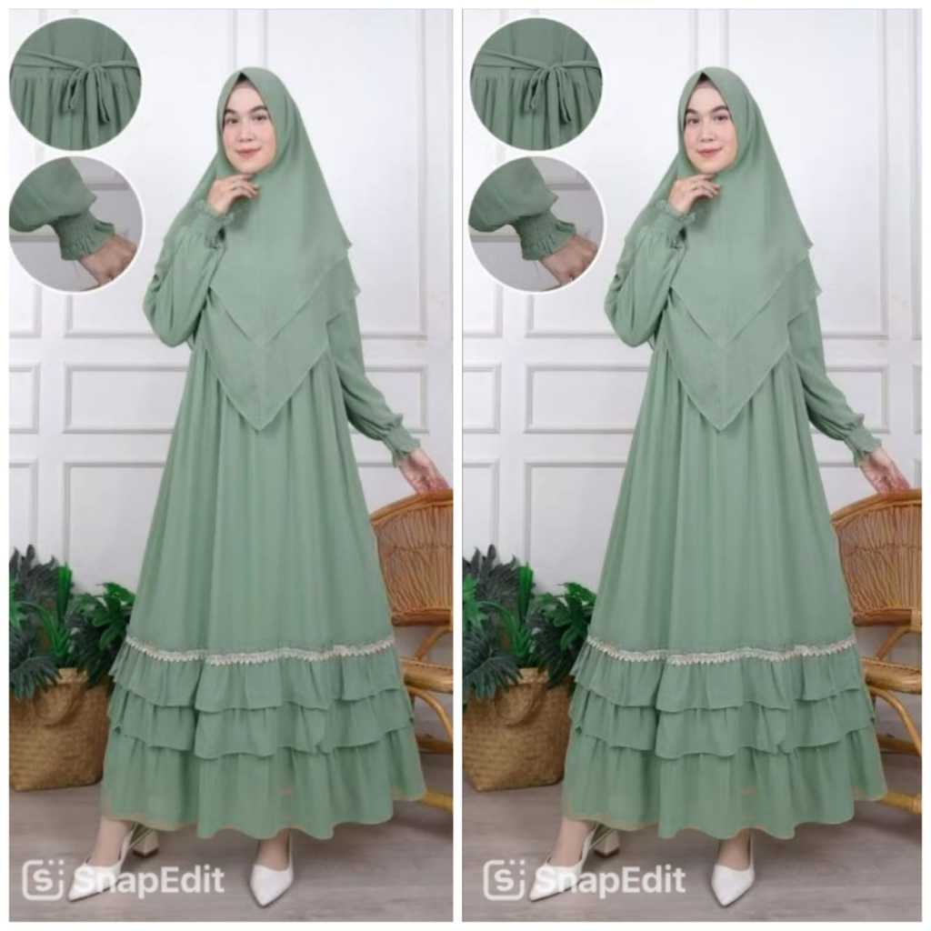 fauzana syarii ceruty bebydoll set khimar 2 layer Gamis rempel mayung mix renda impor Fashion muslim