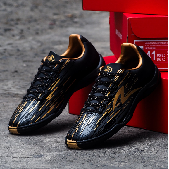 Sepatu Futsal Specs Accelerator LIGHTSPEED REBORN IN - Black Gold White Pearlized Safety Yellow Whit