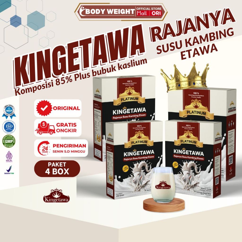 

Kingetawa Platinum Susu Kambing Etawa Untuk Memperbaiki Kondisi Pencernaan Paket 4 Box Kemasan 250gr