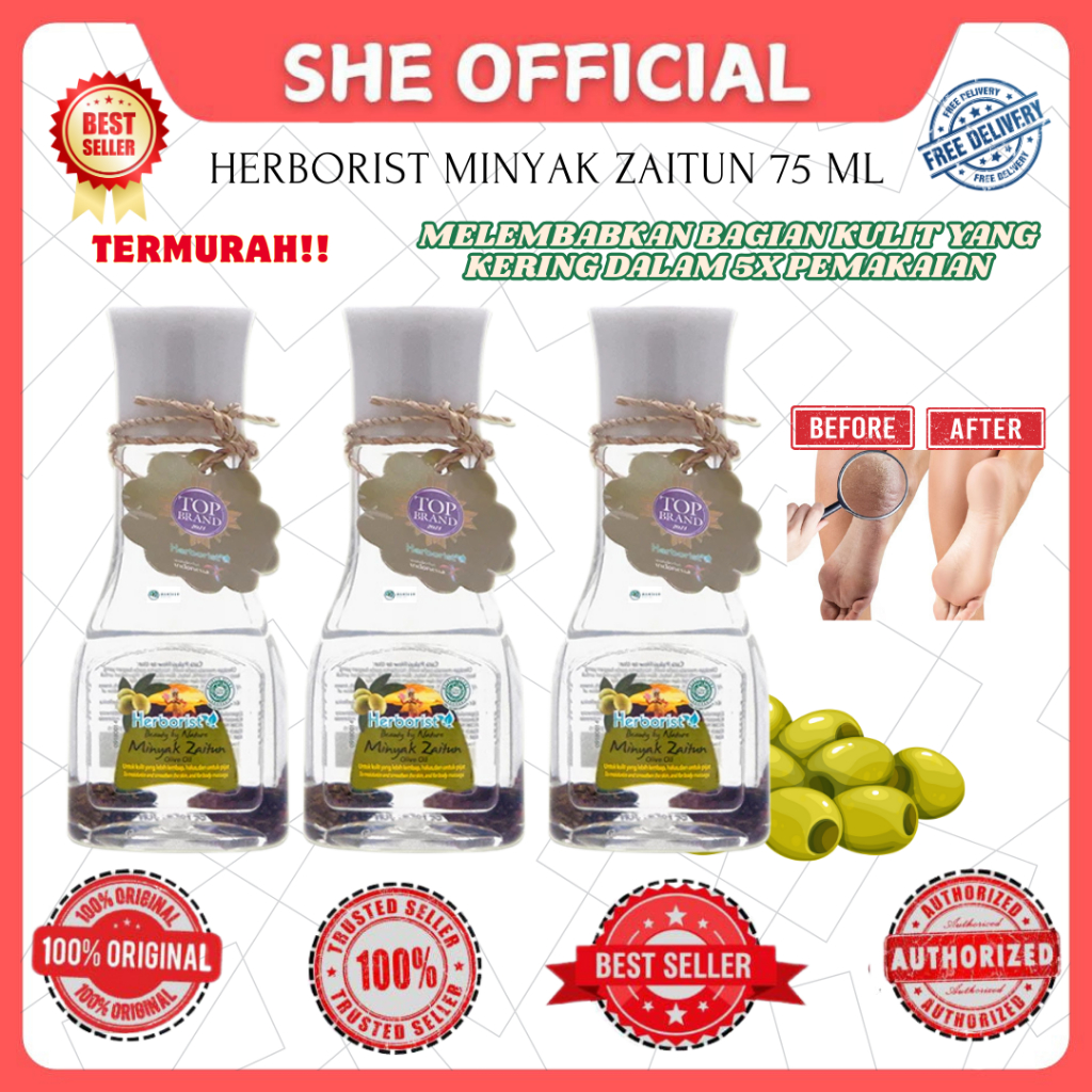 Herborist Minyak Zaitun Original Menghilangkan Bekas Luka Kaki Yang Menghitam & Bekas Jerawat 75 ML