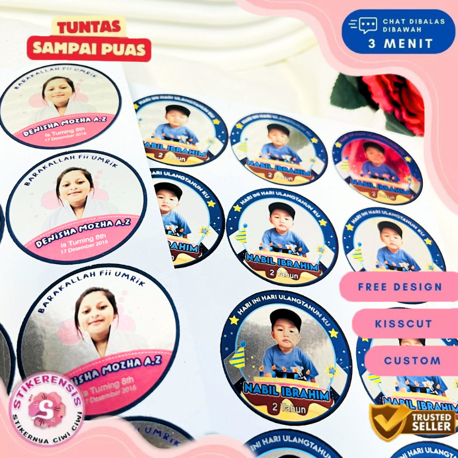 

2-4 Gold/Silver Stiker Ulang Tahun Sticker Label Happy Birthday Uk.Kecil Stikerensis Free Design