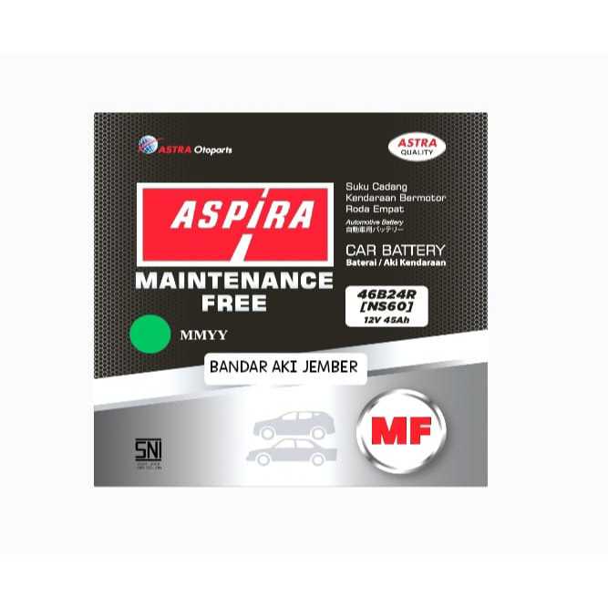 AKI MOBIL ASPIRA NS60 / NS60L 46B24R/L = 45 AMPERE 12 VOLT JAMINAN 100% ORIGINAL ASTRA OTOPRATS