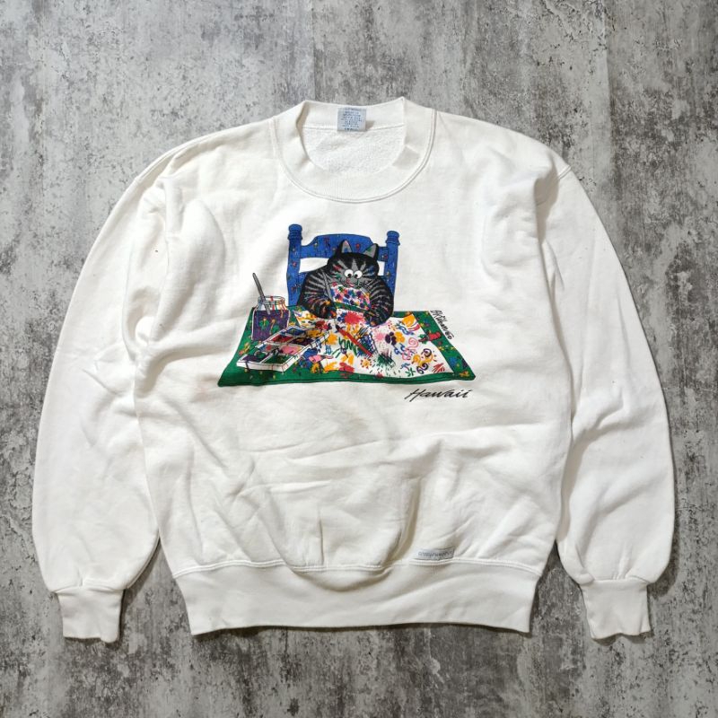 Vintage Hawaii Crazy Shirt Kucing Gemuk Crewneck