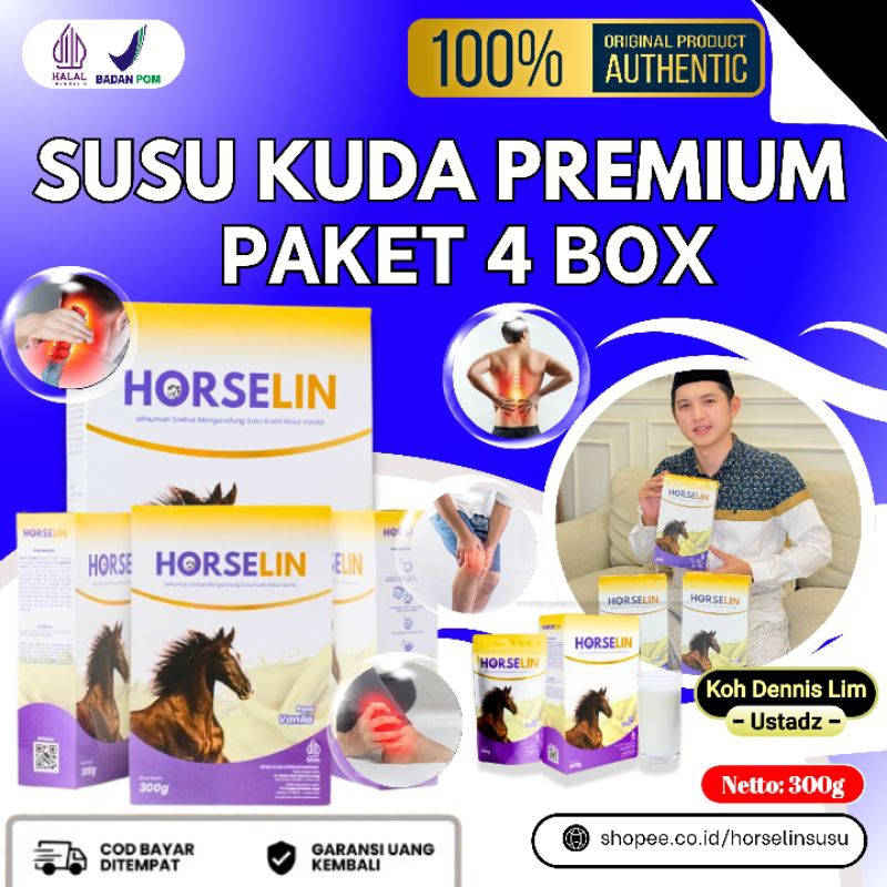 

Paket 4 BOX HORSELIN Susu Kuda Liar Asli Sumbawa Premium Atasi Persendian Tulang Otot Original 300GR