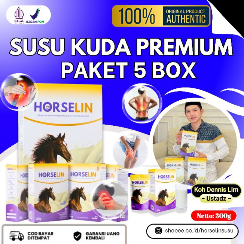

Paket 5 BOX HORSELIN Susu Kuda Liar Premium Asli Sumbawa Atasi Persendian Tulang Otot Original 300GR