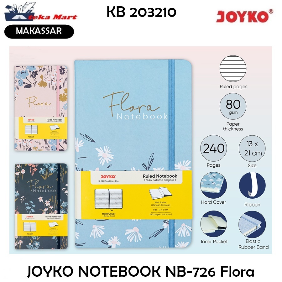

[1 PCS] JOYKO NB-726 FLORA NOTEBOOK A5 TALI WB-95429 BUKU TULIS CATATAN BERGARIS