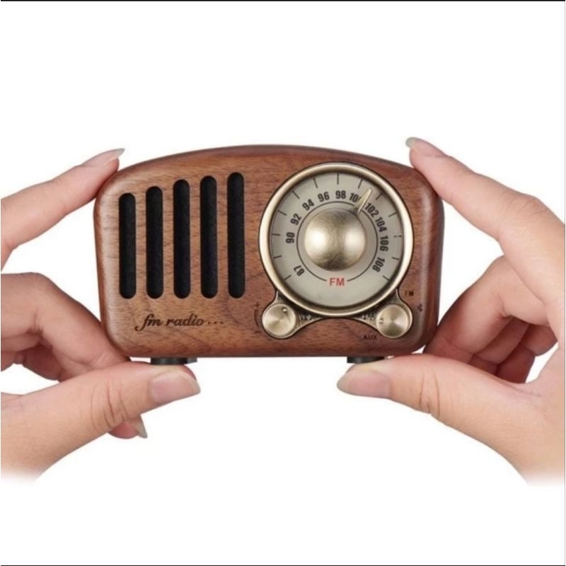 Speaker Bluetooth Radio FM MP3 Player - Radio Mini Kayu Vintage Support TF Card