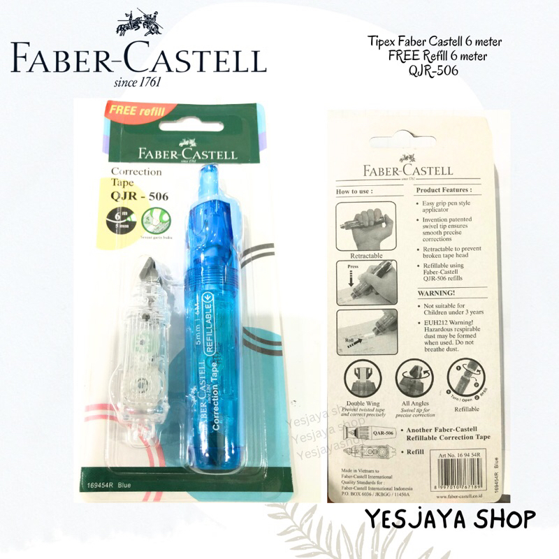 

{1 pc} Tipex Roll Faber Castell 6 meter / Tip Ex Kertas Faber 6 meter QJR-506 / Correction Tape Faber Castell QJR 506 FREE REFILL 6 M