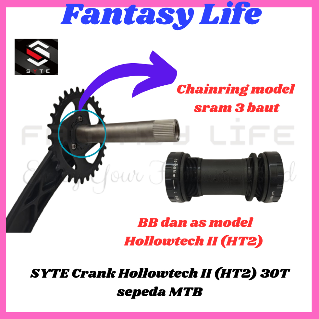 Fantasy Crank SYTE Hallowtech II HT2 30T bahan alloy Sepeda MTB