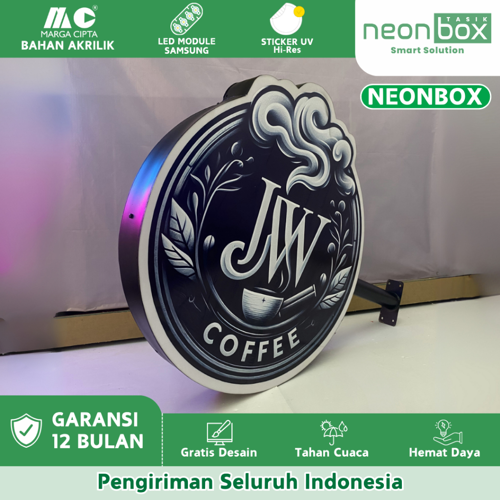Neon Box Bulat Cutting 2 Sisi Sesuai Bentuk Bebas Custom LED Kualitas Premium Neon Box Akrilik Custo