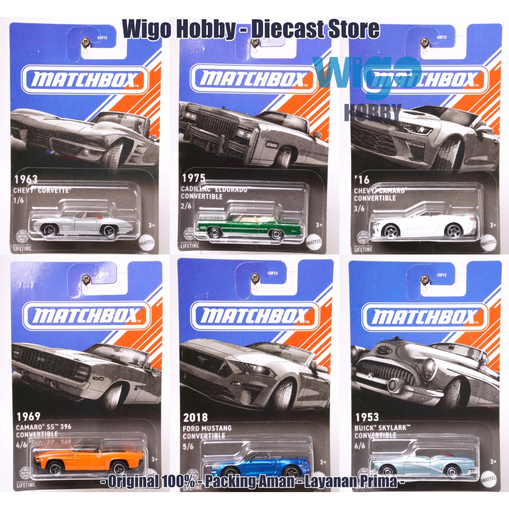 Matchbox American Muscle Convertible set isi 6 pcs Ford Mustang Chevy Camaro Corvette Buick Cadillac