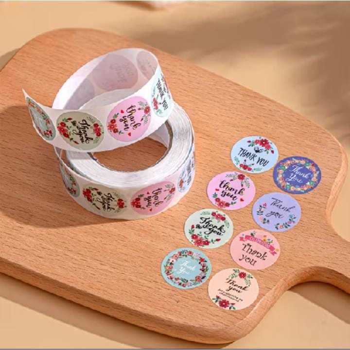 

Sticker ThankYou 50/PCS terima kasih warna self adhesive seal label Roll sticker thankyou besar