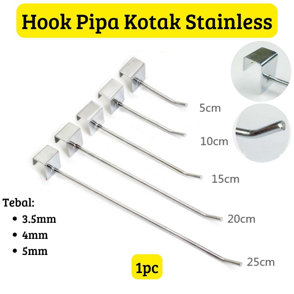 Hook Stainless Silver Pipa Kotak/Cantolan Ram Kawat Besi Stainless Tebal - Harga/1pc