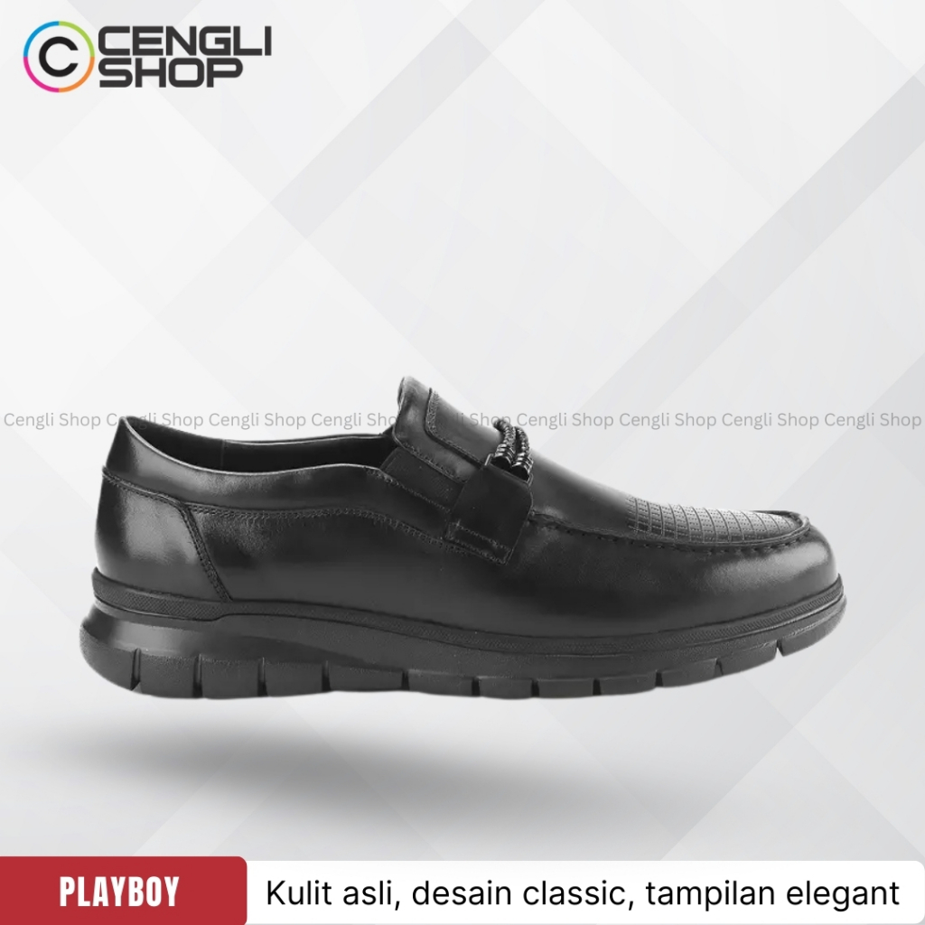 SEPATU PLAYBOY PRIA ORIGINAL PANTOFEL SLIP ON LOAFERS LOAFER FORMAL KULIT ASLI ORI HITAM BLACK PL92
