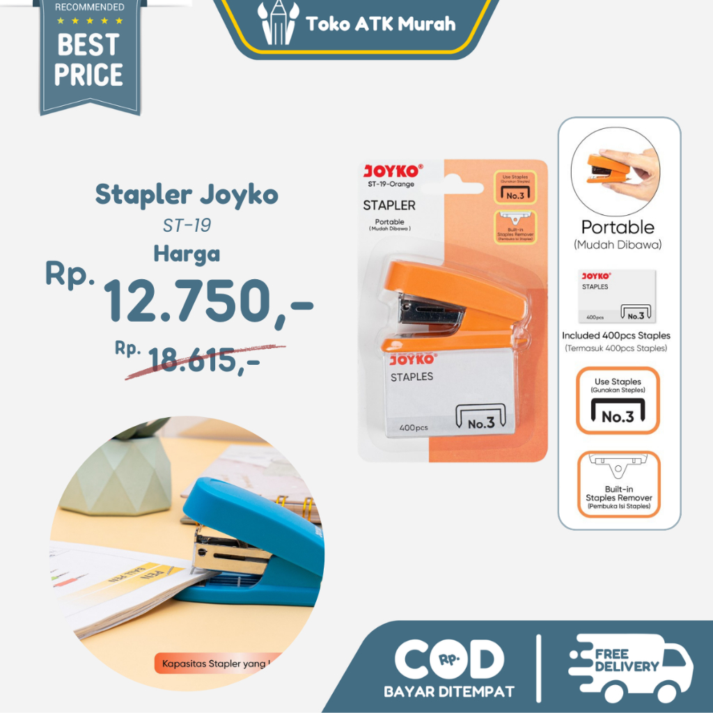 

Stapler dan Staples Joyko ST-19 1 Set ( Stepler + Isi ) Jepretan Mini