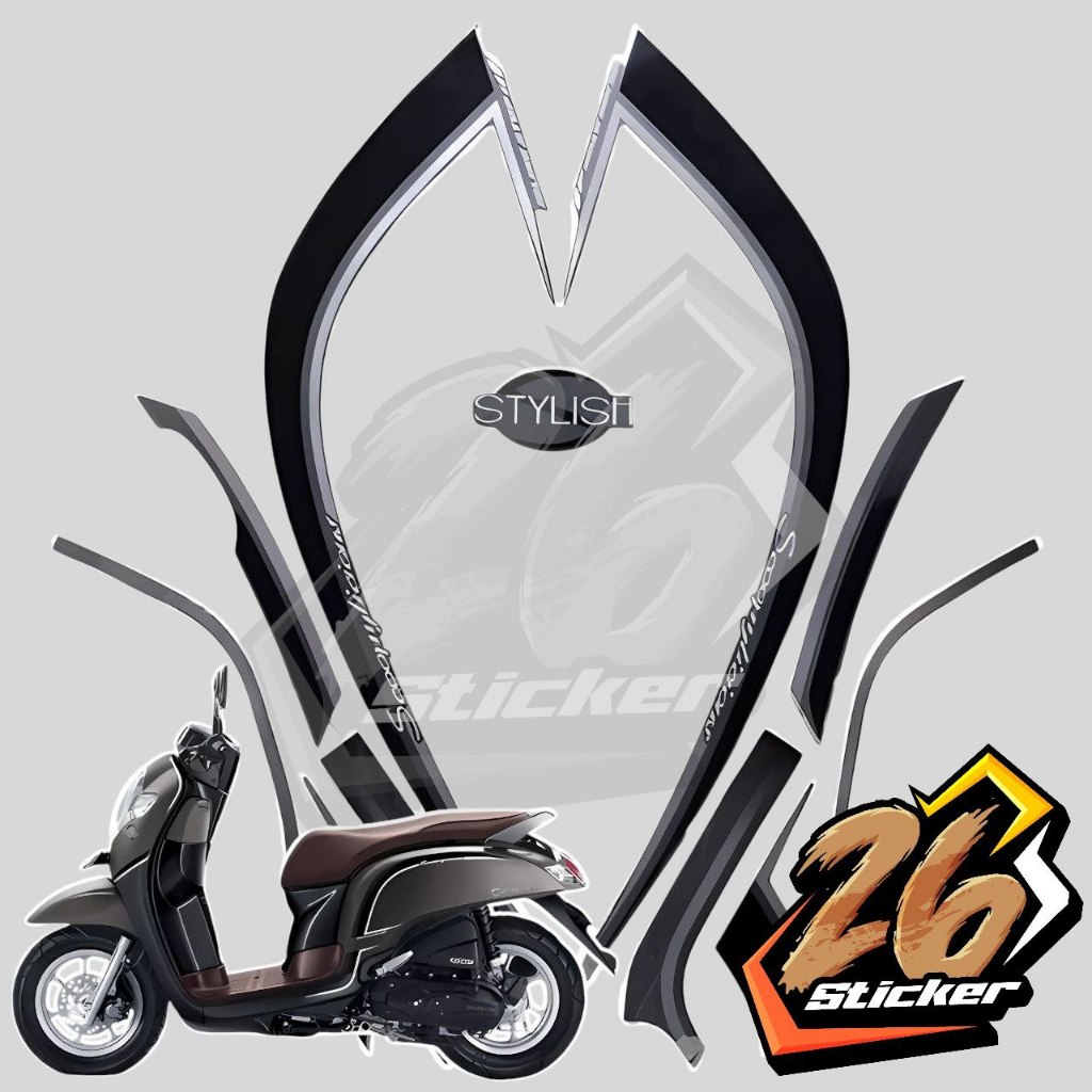 STICKER STIKER POLET LIS STRIPING MOTOR FULL BODY HONDA SCOOPY STYLISH 2017 WARNA ABU ABU GREY HITAM