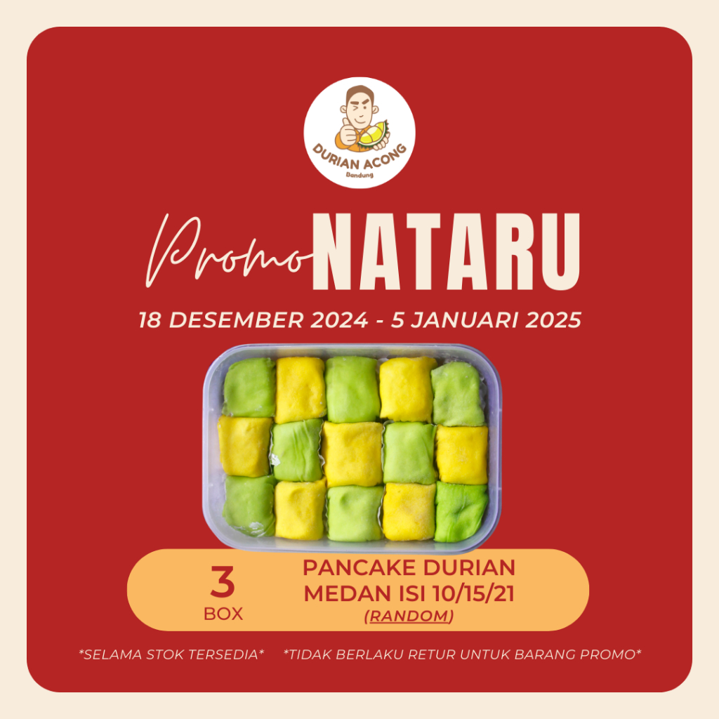 

PROMO NATARU - 3BOX Pancake Durian Medan isi 10/15/21