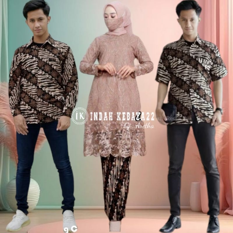 Setelan Couple Kebaya Tunik Brokat Tile Bordir Wanita Muslim Couple Kemeja Batik Pria Dewasa Katun D