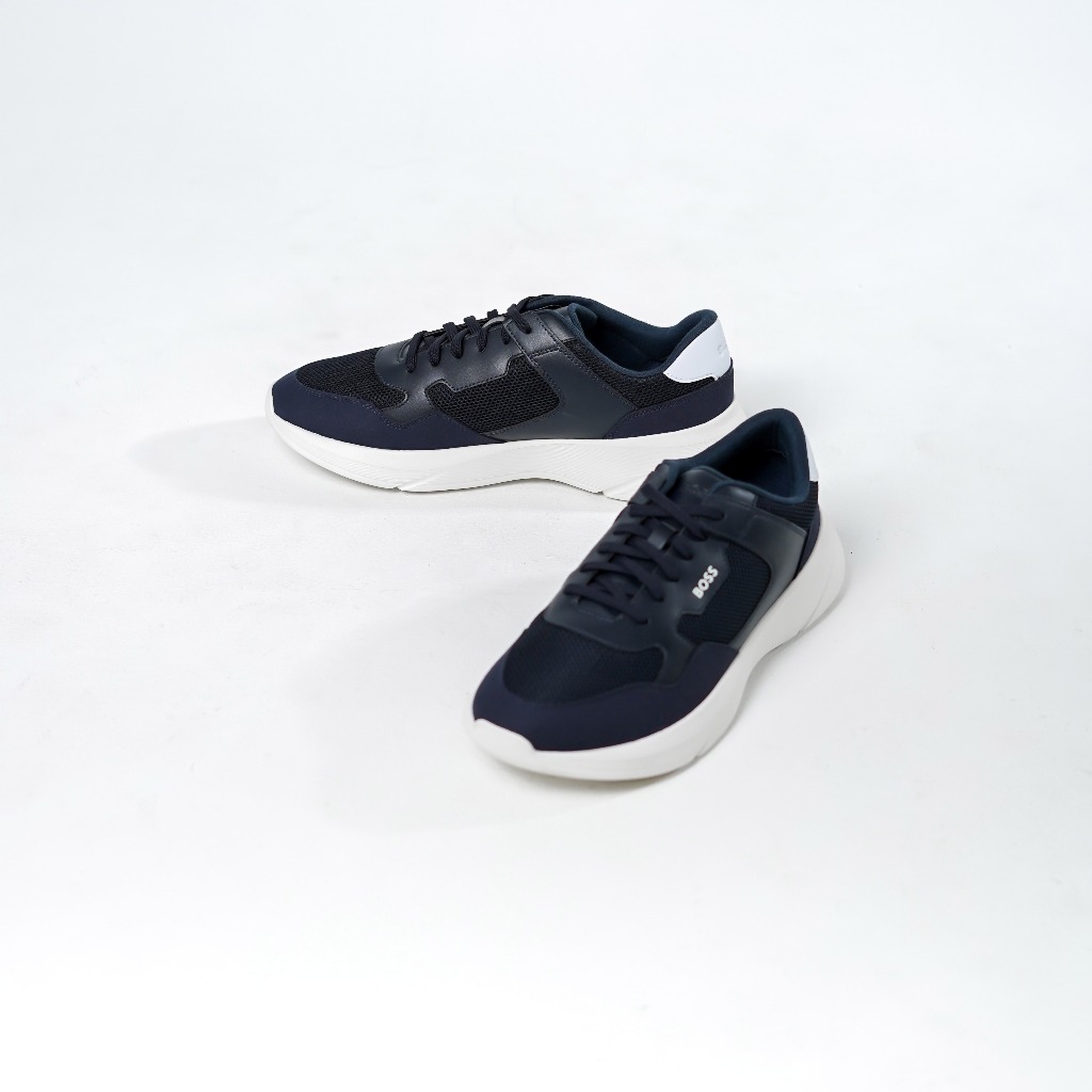 Sepatu HUGO BOSS DEAN RUNN WHITE NAVY SNEAKER 100% ORIGINAL