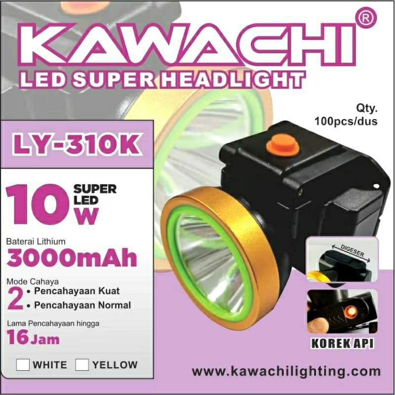 Senter kepala kawachi 10watt kuning